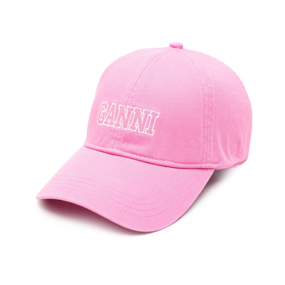 Ganni pink sugarplum logo-embroidered organic cotton cap